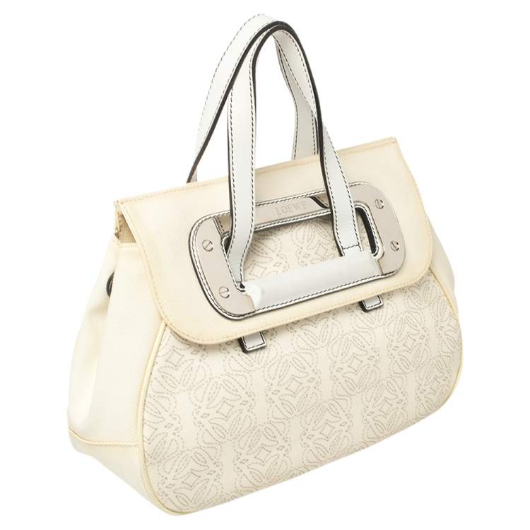 Pre Owned Loewe Off White Anagram PVC and Leather Cut Out Flap Satchel