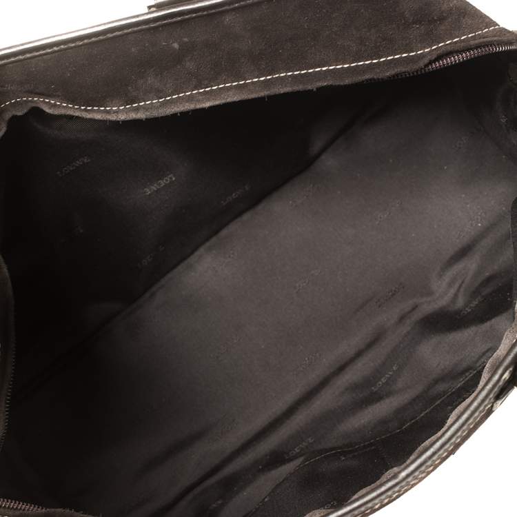 Pre Owned Loewe Dark Brown Suede and Leather Amazona Satchel