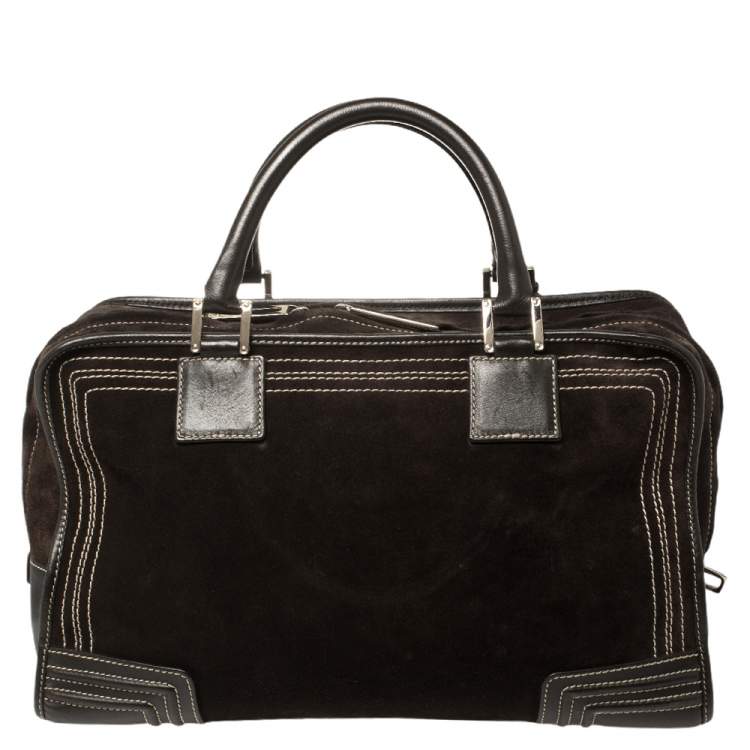 Pre Owned Loewe Dark Brown Suede and Leather Amazona Satchel