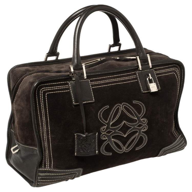 Pre Owned Loewe Dark Brown Suede and Leather Amazona Satchel