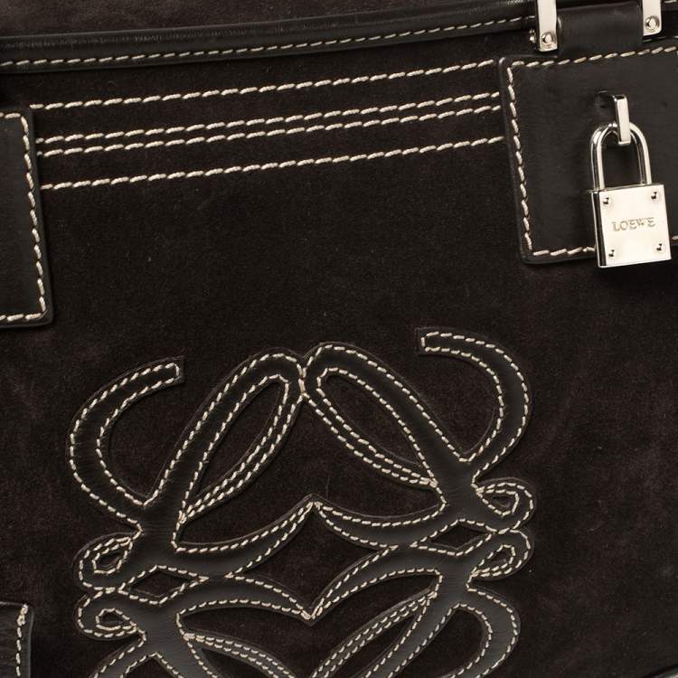 Pre Owned Loewe Dark Brown Suede and Leather Amazona Satchel