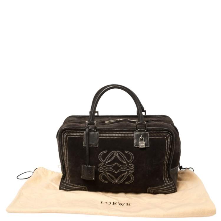 Pre Owned Loewe Dark Brown Suede and Leather Amazona Satchel
