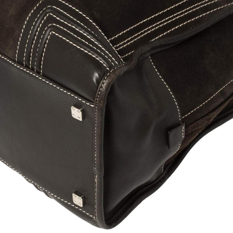 Pre Owned Loewe Dark Brown Suede and Leather Amazona Satchel