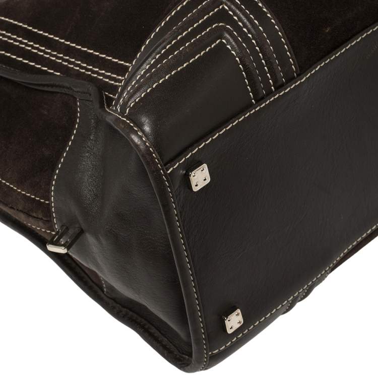 Pre Owned Loewe Dark Brown Suede and Leather Amazona Satchel