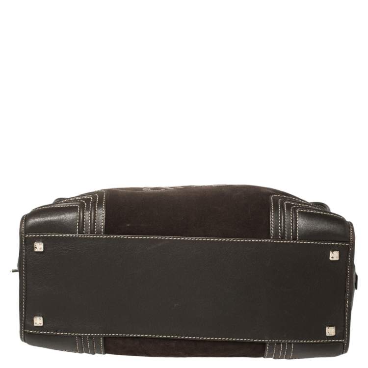 Pre Owned Loewe Dark Brown Suede and Leather Amazona Satchel