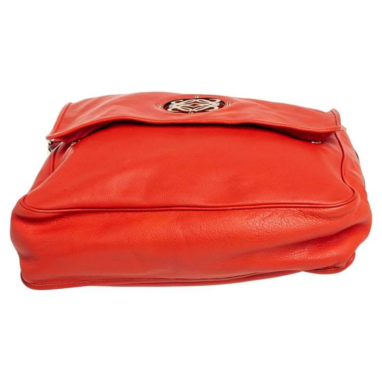Pre Owned Loewe Orange Leather Maia Anagram Flap Top Handle Bag