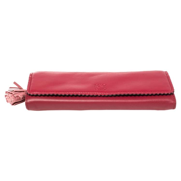Pre Owned Loewe Red Leather Tassel Continental Wallet