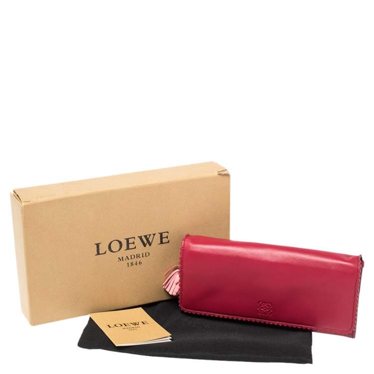 Pre Owned Loewe Red Leather Tassel Continental Wallet