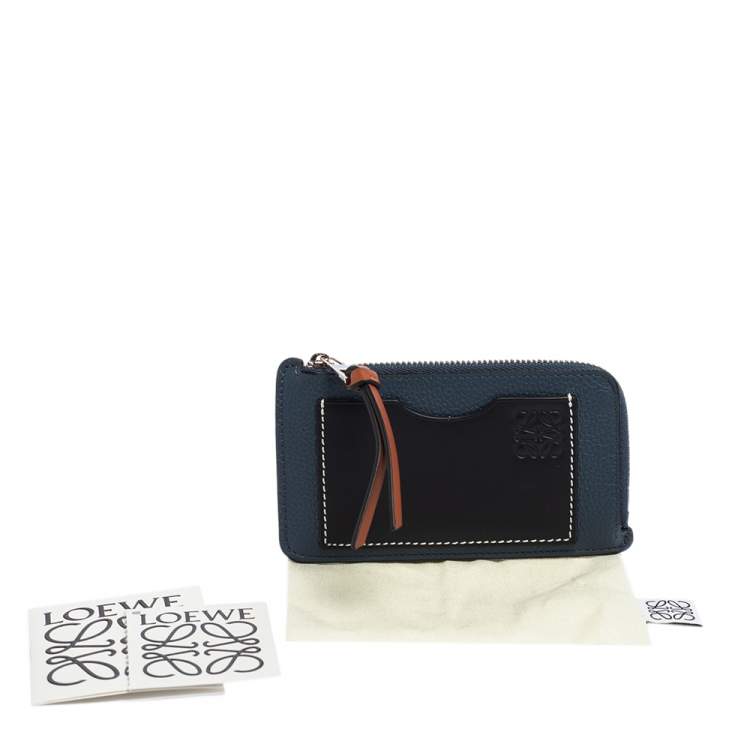 Pre Owned Loewe Blue/Black Leather Zip Card Holder 