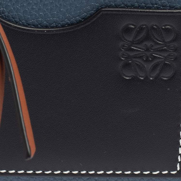 Pre Owned Loewe Blue/Black Leather Zip Card Holder 