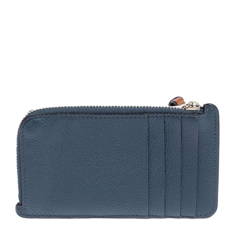 Pre Owned Loewe Blue/Black Leather Zip Card Holder 