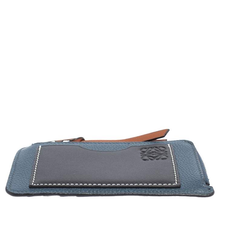 Pre Owned Loewe Blue/Black Leather Zip Card Holder 
