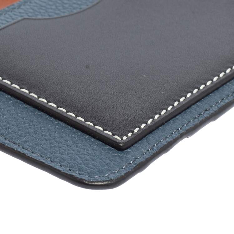 Pre Owned Loewe Blue/Black Leather Zip Card Holder 