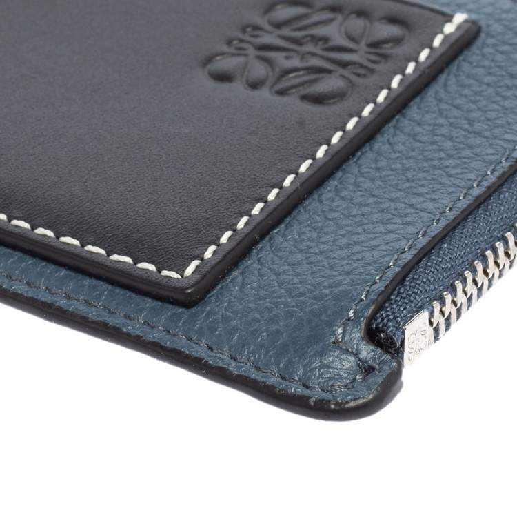 Pre Owned Loewe Blue/Black Leather Zip Card Holder 
