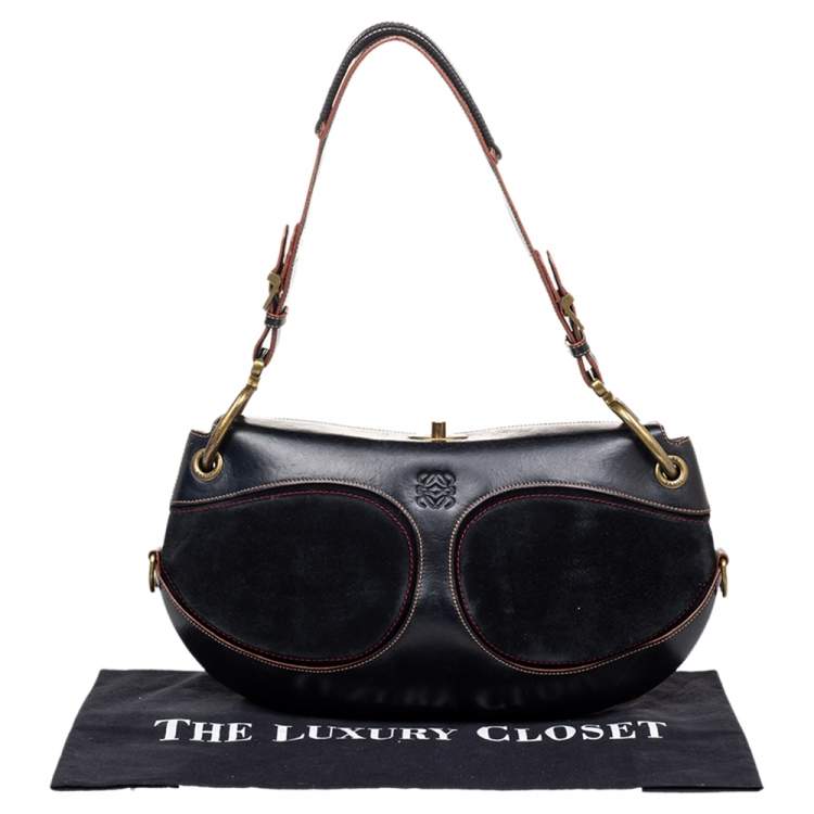 Pre Owned Loewe Black Leather And Suede Shoulder Bag