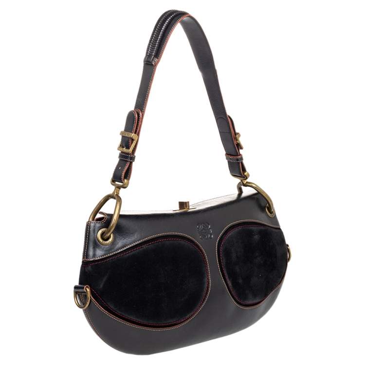 Pre Owned Loewe Black Leather And Suede Shoulder Bag