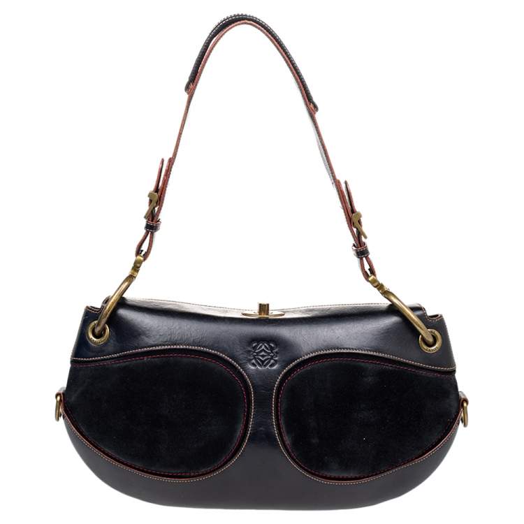 Pre Owned Loewe Black Leather And Suede Shoulder Bag