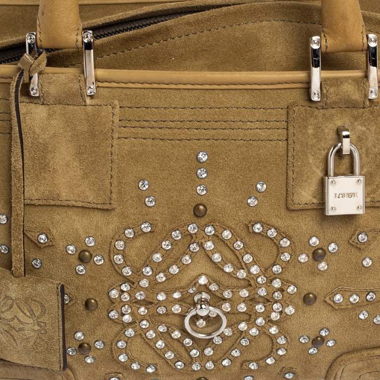 Pre Owned Loewe Olive Green Suede and Leather Amazona Satchel