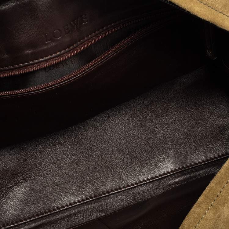 Pre Owned Loewe Olive Green Suede and Leather Amazona Satchel