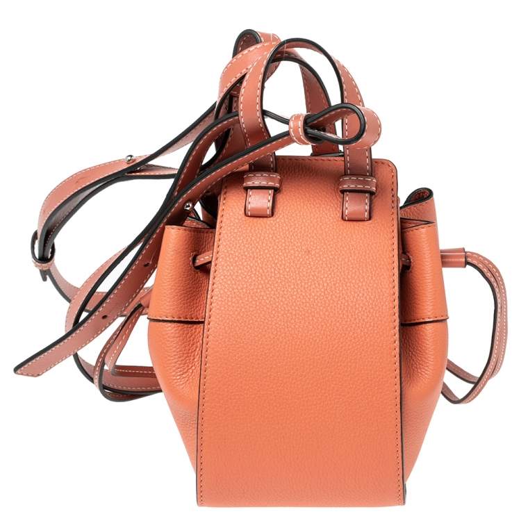 Pre Owned Loewe Peach Leather Mini Hammock Drawstring Bag