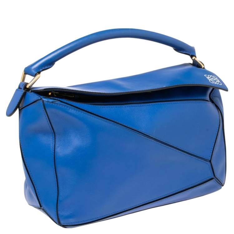 Pre Owned Loewe Blue Leather Medium Puzzle Shoulder Bag