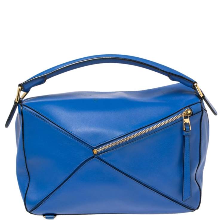 Pre Owned Loewe Blue Leather Medium Puzzle Shoulder Bag