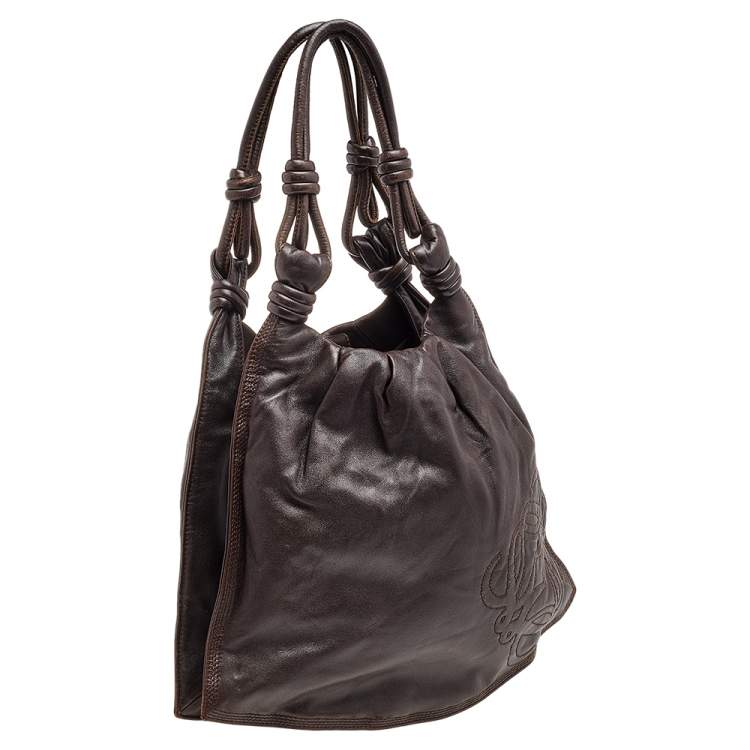 مملوكة مسبقًا Loewe Dark Brown Leather Flamenco Knot Hobo