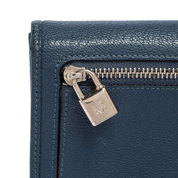 Pre Owned Loewe Blue Leather Continental Wallet