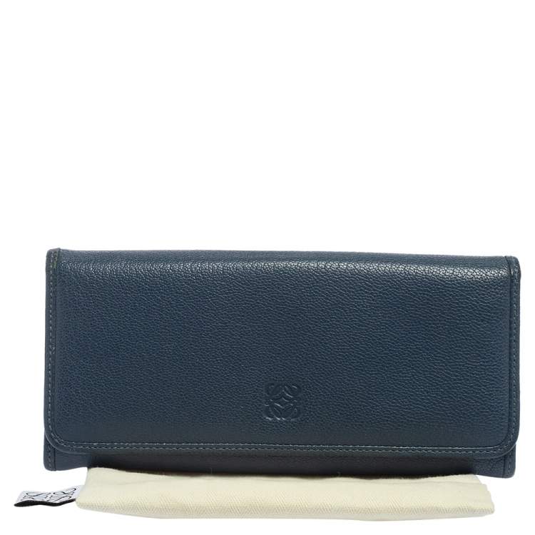 Pre Owned Loewe Blue Leather Continental Wallet