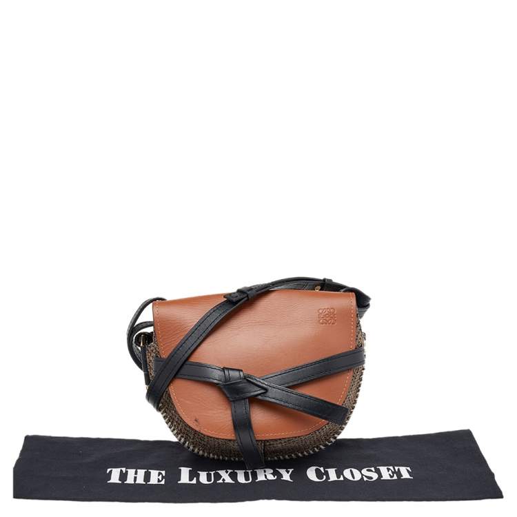 مملوكة مسبقًا Loewe Brown/Black Leather And Jute Gate Shoulder Bag