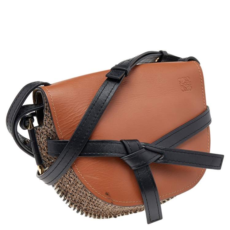 مملوكة مسبقًا Loewe Brown/Black Leather And Jute Gate Shoulder Bag