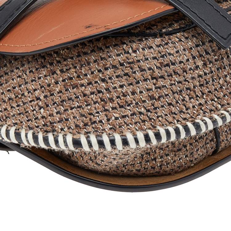 مملوكة مسبقًا Loewe Brown/Black Leather And Jute Gate Shoulder Bag
