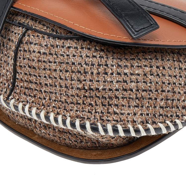 مملوكة مسبقًا Loewe Brown/Black Leather And Jute Gate Shoulder Bag