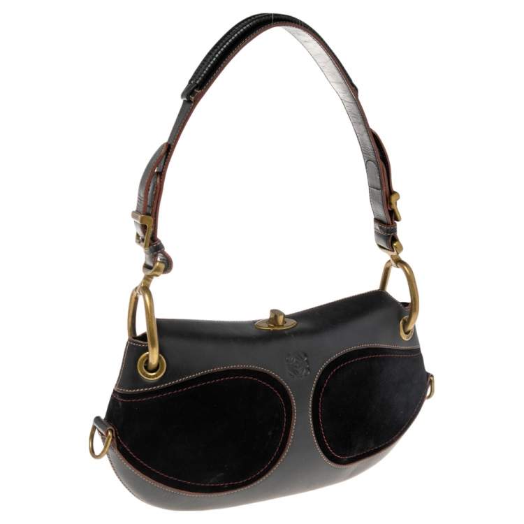 Pre Owned Loewe Black Leather and Suede Shoulder Bag