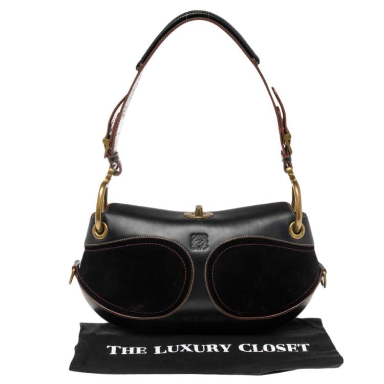 Pre Owned Loewe Black Leather and Suede Shoulder Bag