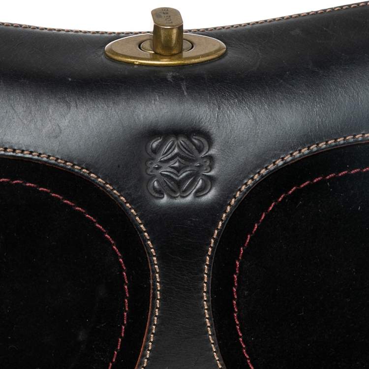 Pre Owned Loewe Black Leather and Suede Shoulder Bag