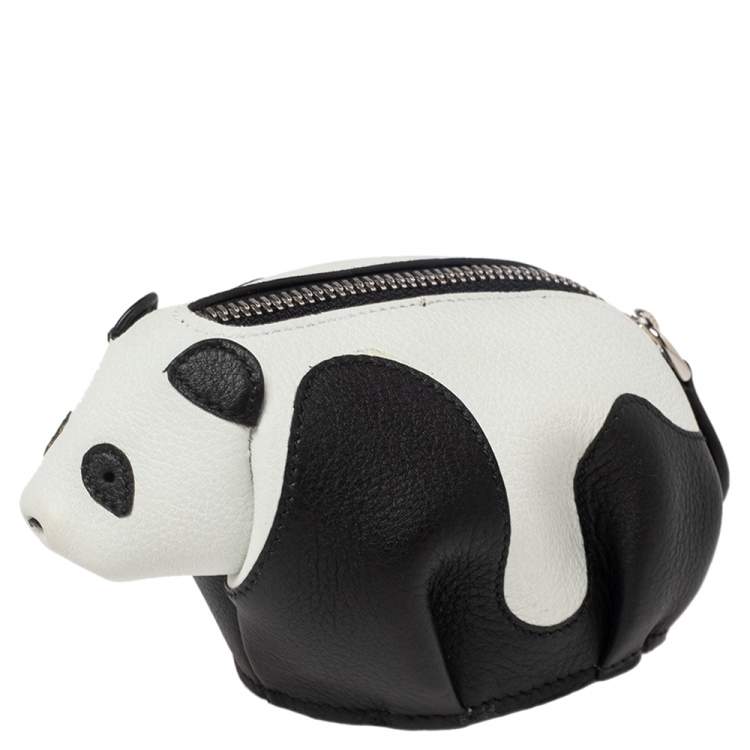 Pre Owned Loewe Black/White Leather Panda Coin Purse