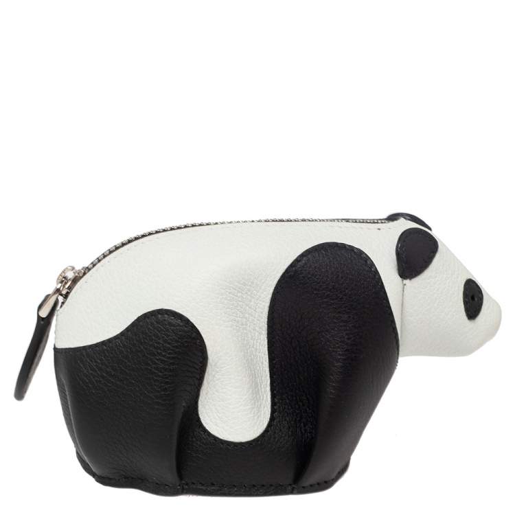 Pre Owned Loewe Black/White Leather Panda Coin Purse