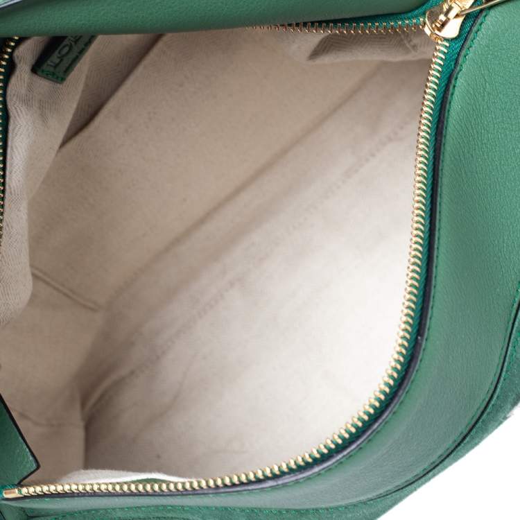 Pre Owned Loewe Green/Brown Suede and Leather Playing Card Puzzle Shoulder Bag