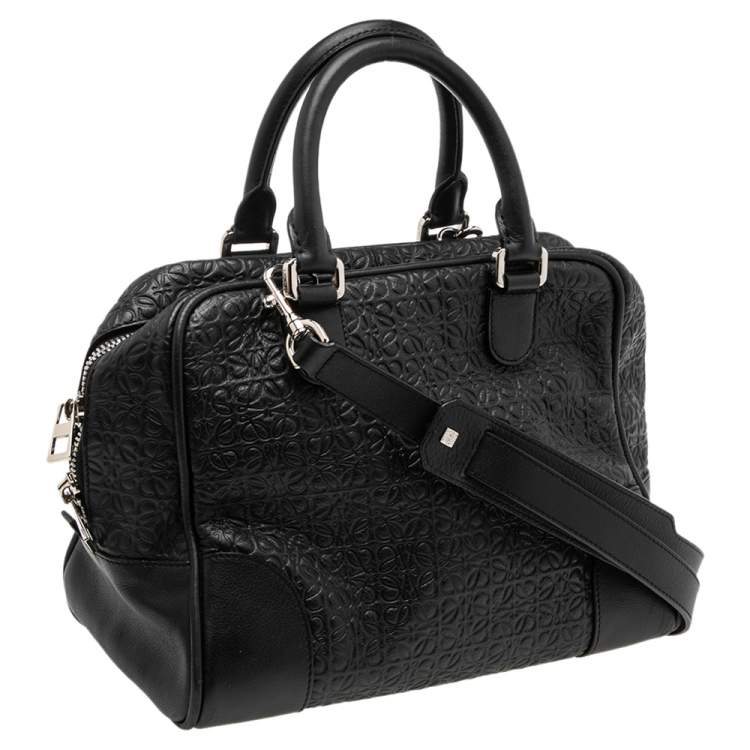 Pre Owned Loewe Black Anagram Embossed Leather Satchel