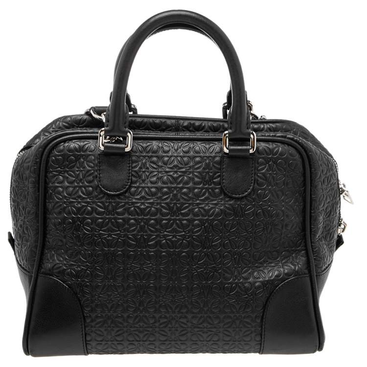 Pre Owned Loewe Black Anagram Embossed Leather Satchel
