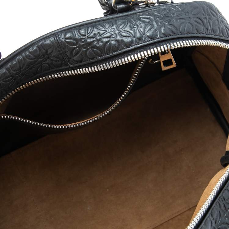 Pre Owned Loewe Black Anagram Embossed Leather Satchel