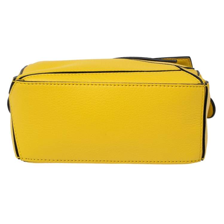 Pre Owned Loewe Yellow Leather Mini Puzzle Top  Handle Bag