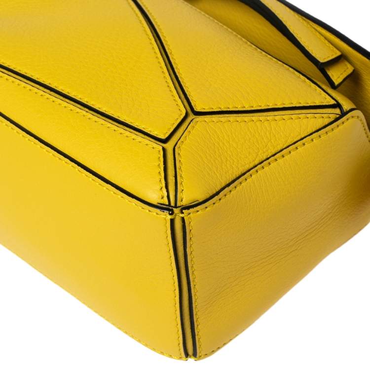 Pre Owned Loewe Yellow Leather Mini Puzzle Top  Handle Bag