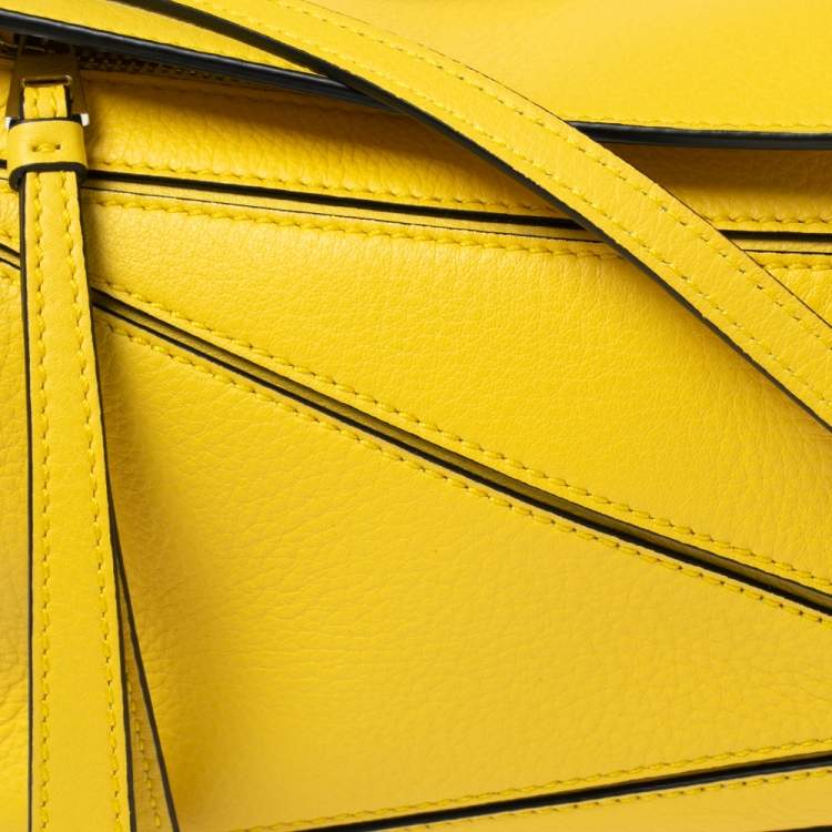 Pre Owned Loewe Yellow Leather Mini Puzzle Top  Handle Bag