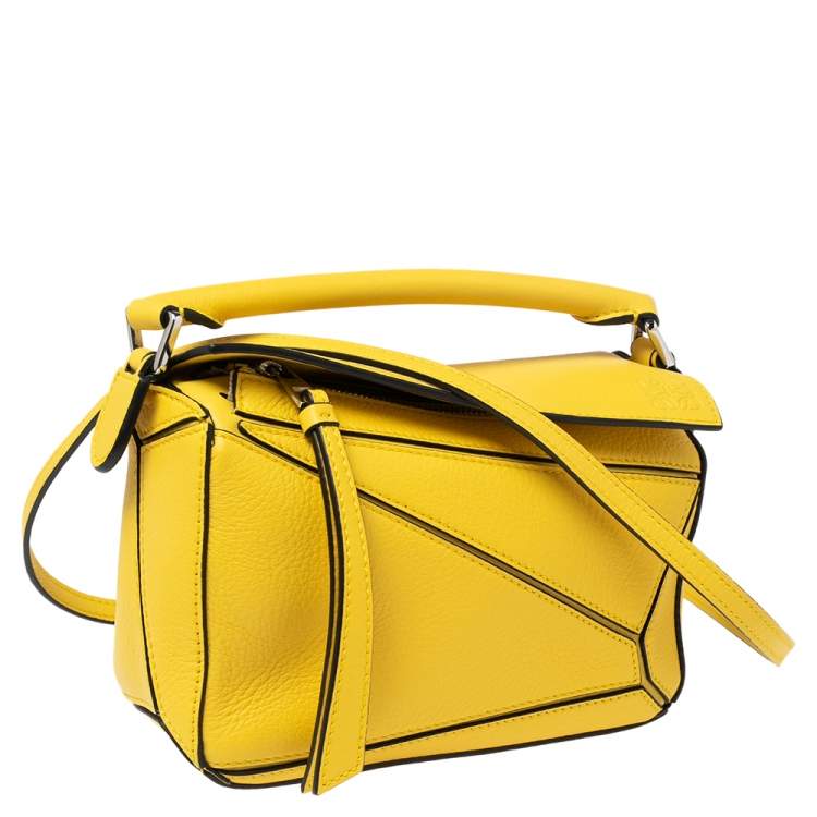 Pre Owned Loewe Yellow Leather Mini Puzzle Top  Handle Bag