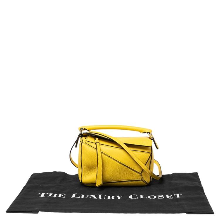 Pre Owned Loewe Yellow Leather Mini Puzzle Top  Handle Bag