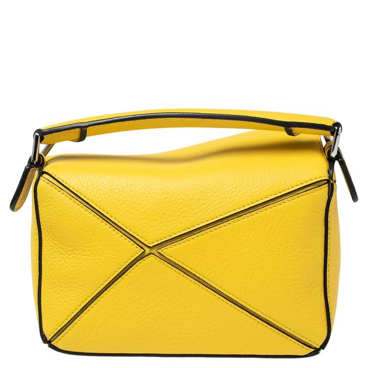 Pre Owned Loewe Yellow Leather Mini Puzzle Top  Handle Bag
