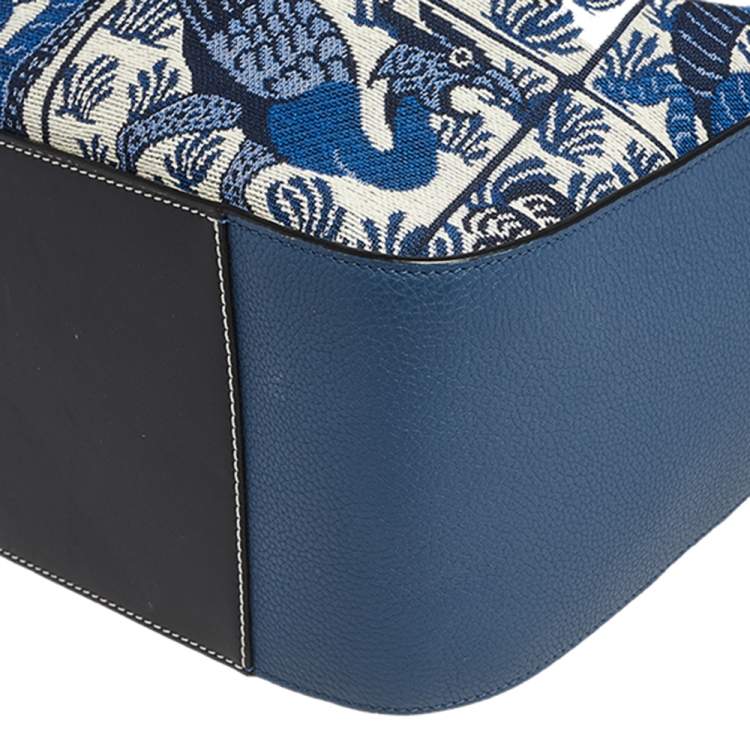 Pre Owned Loewe Black/Blue Bird Jacquard Canvas and Leather Hammock Bag