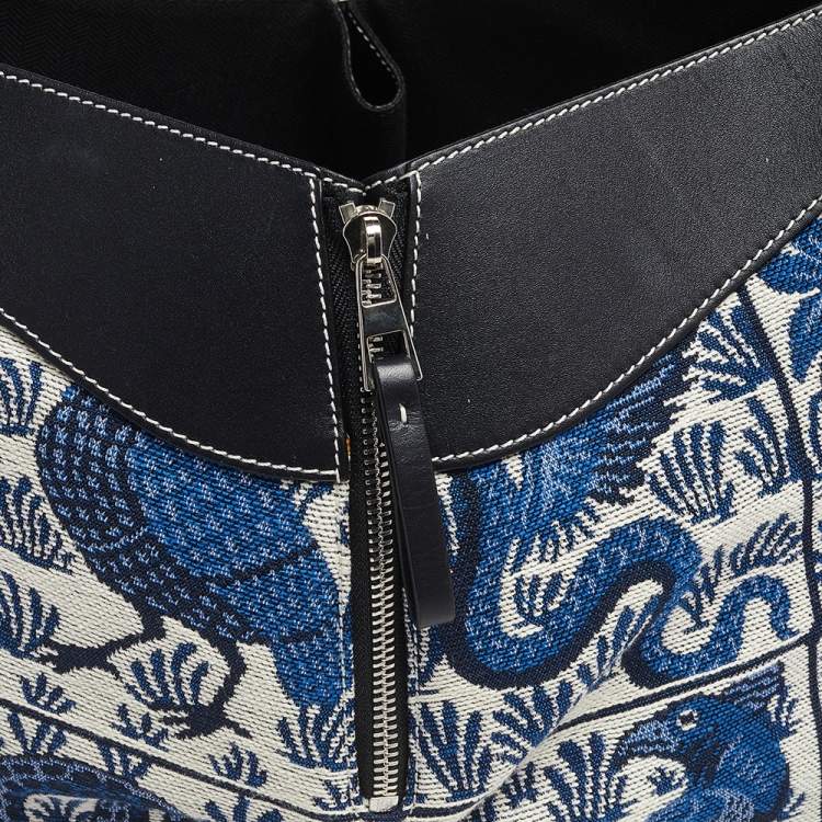 Pre Owned Loewe Black/Blue Bird Jacquard Canvas and Leather Hammock Bag